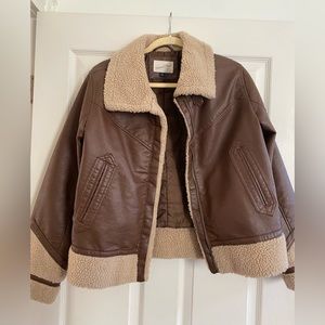 Brown Leather Bomber Jacket
